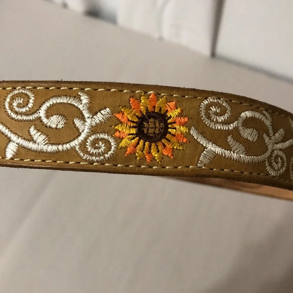 Sunflower Embroidered Leather Belt with Large Silver Western Buckle